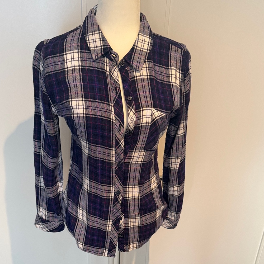 Rails Blue and White Plaid Button-Down Shirt